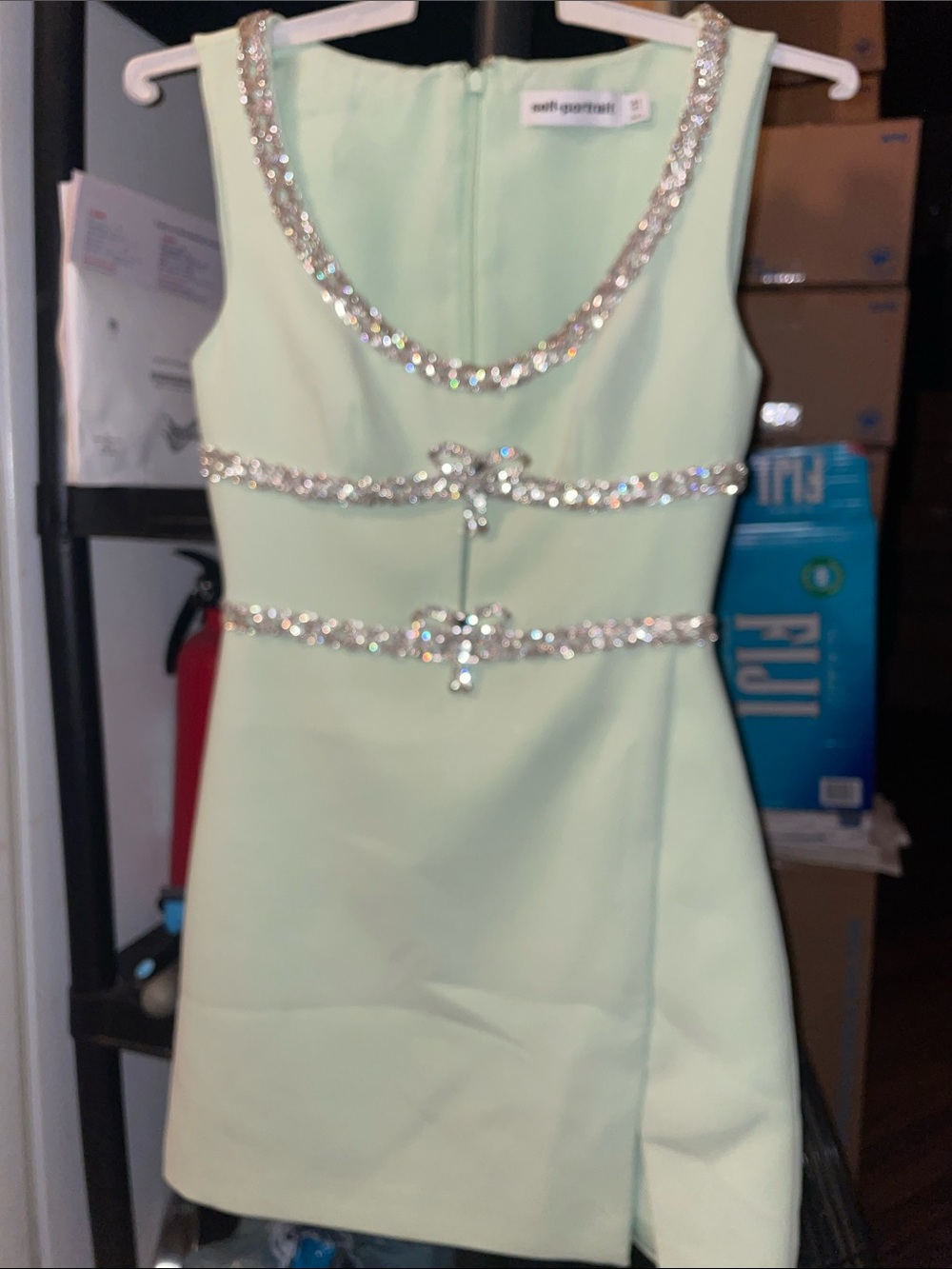 Self-Portrait Mint Green Embellished Mini Dress